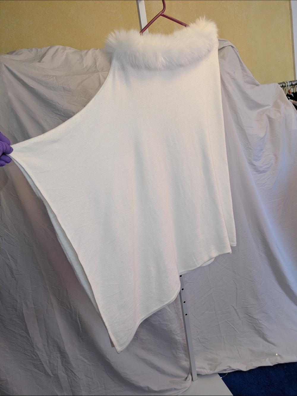 La Fiorentina White Embellished Poncho with Faux Fur Trim - One Size(MSRP: $269) - Picture 5 of 10
